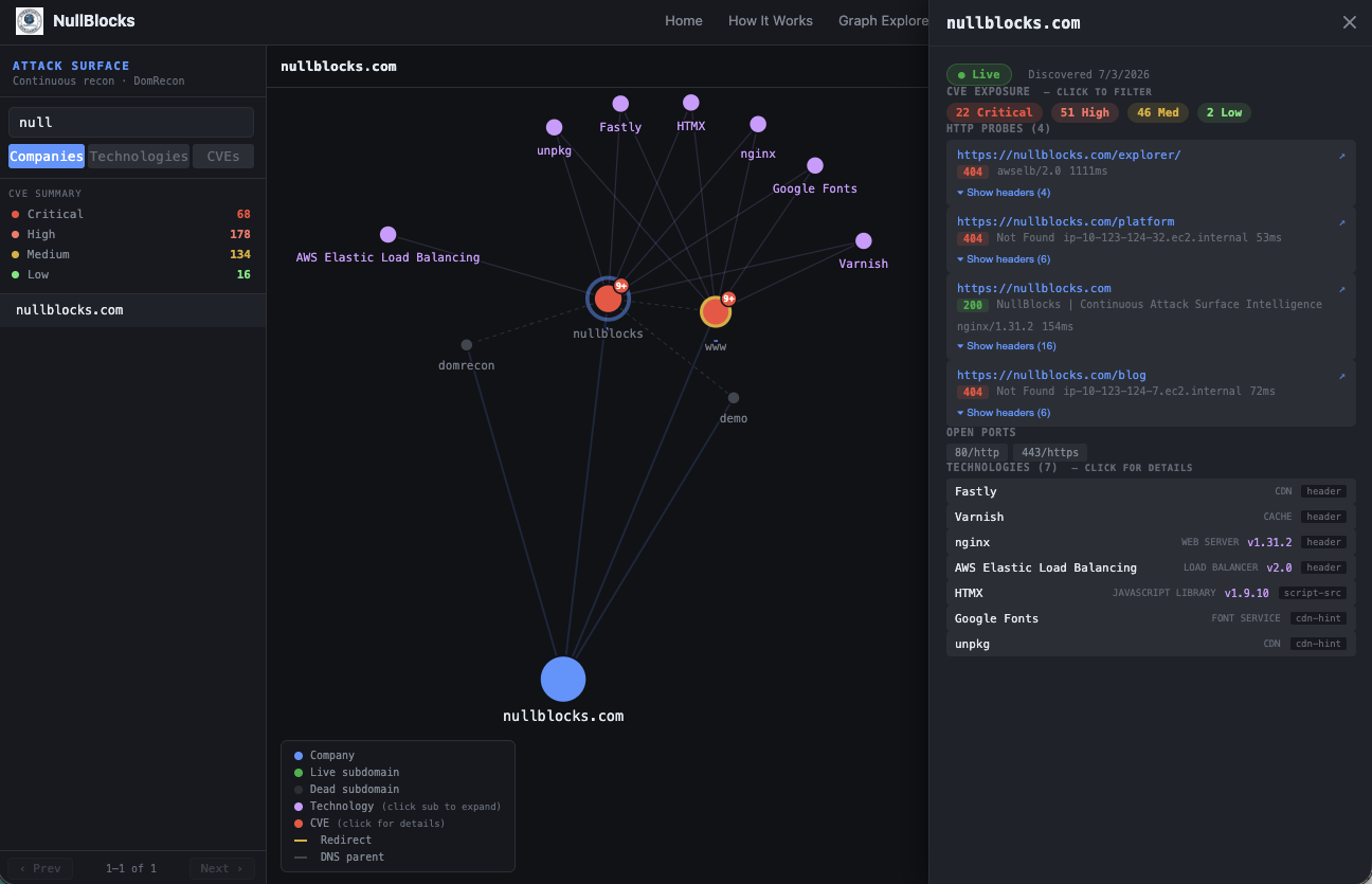 NullBlocks Graph Explorer interactive footprint graph